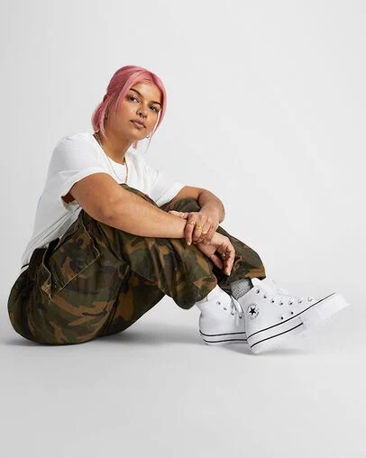 Converse Chuck Taylor All Star Leather Women Platform Shoes White / Black USA | C-42796039