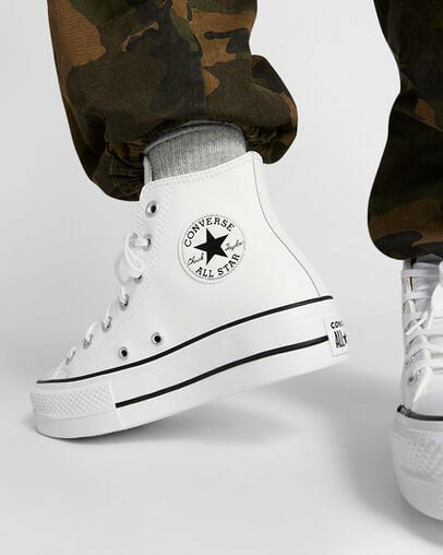 Converse Chuck Taylor All Star Leather Women Platform Shoes White / Black USA | C-42796039