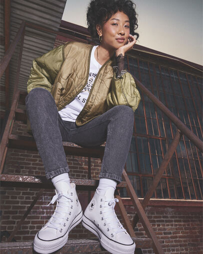 Converse Chuck Taylor All Star Leather Women Platform Shoes White / Black USA | C-42796039