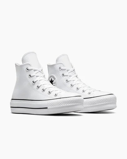 Converse Chuck Taylor All Star Leather Women Platform Shoes White / Black USA | C-42796039