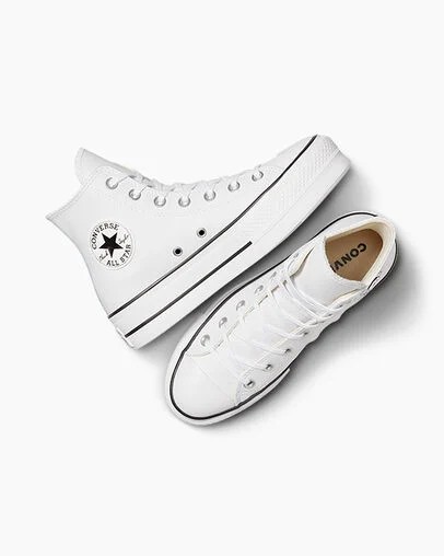 Converse Chuck Taylor All Star Leather Women Platform Shoes White / Black USA | C-42796039