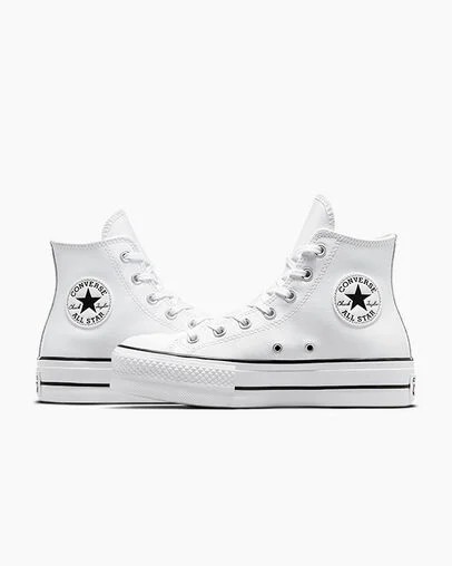 Converse Chuck Taylor All Star Leather Women Platform Shoes White / Black USA | C-42796039