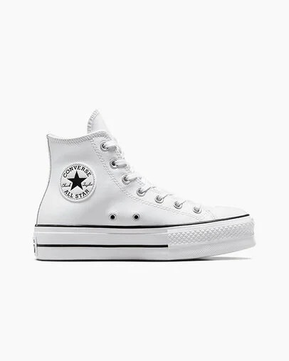 Converse Chuck Taylor All Star Leather Women Platform Shoes White / Black USA | C-42796039