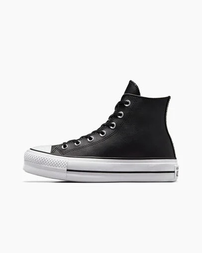 Converse Chuck Taylor All Star Leather Women Platform Shoes Black / White USA | C-98015729