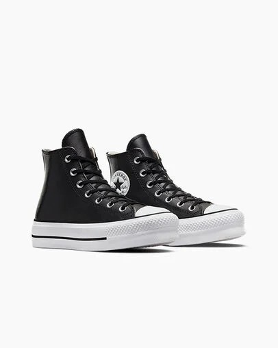 Converse Chuck Taylor All Star Leather Women Platform Shoes Black / White USA | C-98015729