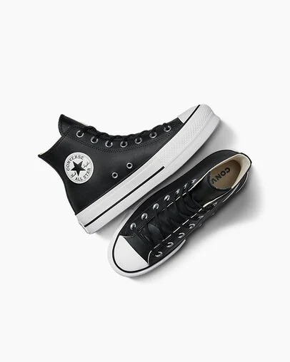Converse Chuck Taylor All Star Leather Women Platform Shoes Black / White USA | C-98015729