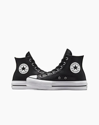 Converse Chuck Taylor All Star Leather Women Platform Shoes Black / White USA | C-98015729