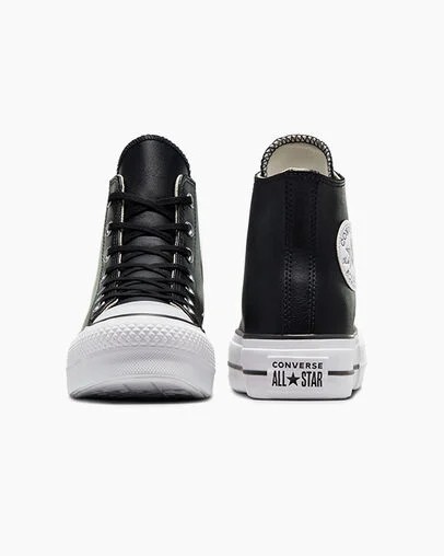 Converse Chuck Taylor All Star Leather Women Platform Shoes Black / White USA | C-98015729