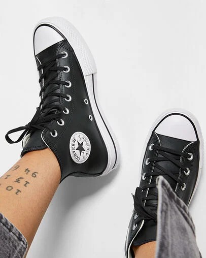 Converse Chuck Taylor All Star Leather Women Platform Shoes Black / White USA | C-98015729