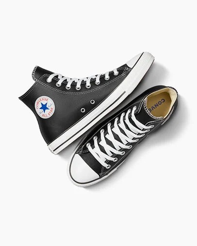 Converse Chuck Taylor All Star Leather Women Sneakers Black USA | C-43028769