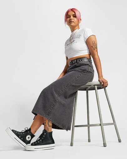 Converse Chuck Taylor All Star Leather Women Platform Shoes Black / White USA | C-29104659