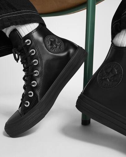 Converse Chuck Taylor All Star Leather Women Sneakers Black / Black USA | C-79165349