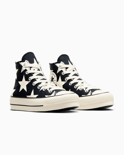 Converse Chuck Taylor All Star Lift Large Stars Women Sneakers Black / Beige White USA | C-76859429