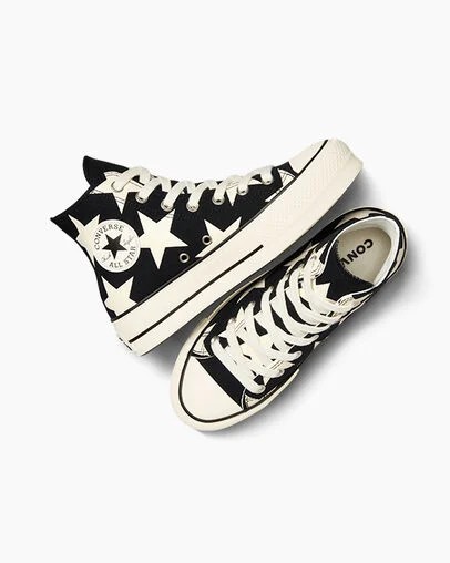 Converse Chuck Taylor All Star Lift Large Stars Women Sneakers Black / Beige White USA | C-76859429