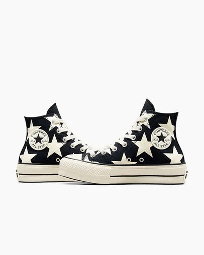 Converse Chuck Taylor All Star Lift Large Stars Women Sneakers Black / Beige White USA | C-76859429