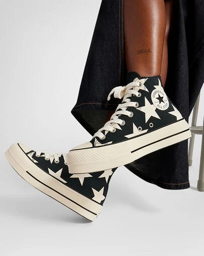 Converse Chuck Taylor All Star Lift Large Stars Women Sneakers Black / Beige White USA | C-76859429