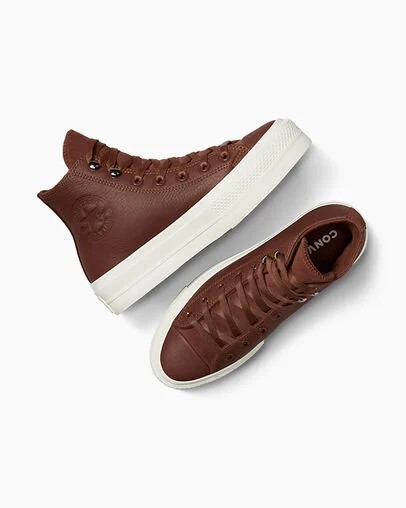 Converse Chuck Taylor All Star Lift Platform Water Repellent Leather Women Boots Brown / Black USA | C-01467839
