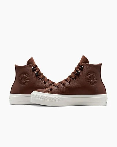 Converse Chuck Taylor All Star Lift Platform Water Repellent Leather Women Boots Brown / Black USA | C-01467839