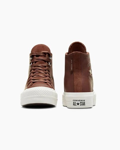 Converse Chuck Taylor All Star Lift Platform Water Repellent Leather Women Boots Brown / Black USA | C-01467839