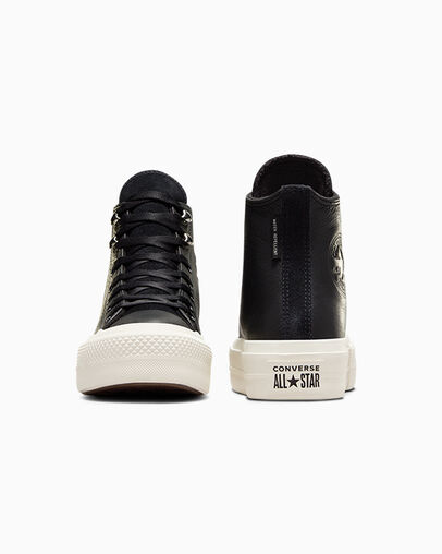 Converse Chuck Taylor All Star Lift Platform Water Repellent Leather Women Boots Black USA | C-96125349