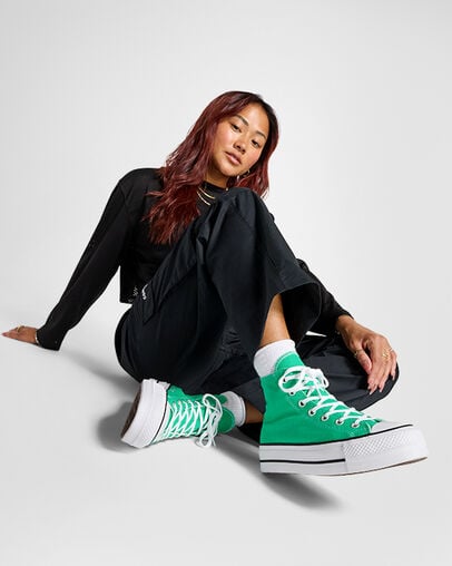 Converse Chuck Taylor All Star Lift Platform Women Canvas Shoes Green / White / Black USA | C-62781599