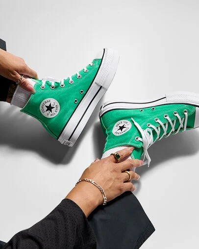 Converse Chuck Taylor All Star Lift Platform Women Canvas Shoes Green / White / Black USA | C-62781599