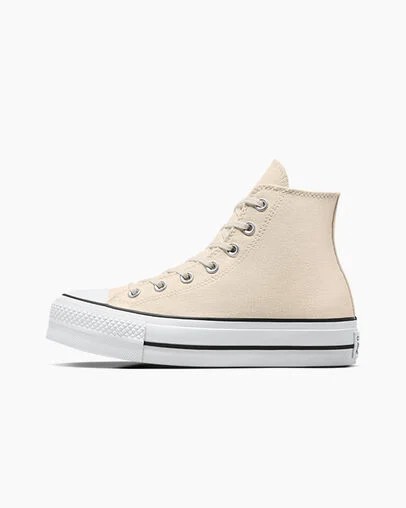 Converse Chuck Taylor All Star Lift Platform Women Canvas Shoes Beige White / Black USA | C-48723959