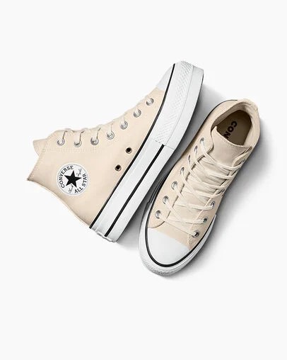 Converse Chuck Taylor All Star Lift Platform Women Canvas Shoes Beige White / Black USA | C-48723959