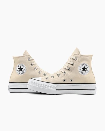 Converse Chuck Taylor All Star Lift Platform Women Canvas Shoes Beige White / Black USA | C-48723959