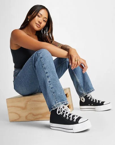 Converse Chuck Taylor All Star Lift Platform Women Canvas Shoes Black / White USA | C-27164939