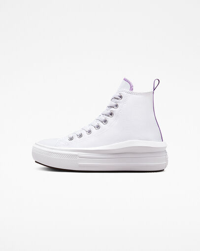 Converse Chuck Taylor All Star Move Platform Kids' Canvas Shoes White / Purple USA | C-69452319