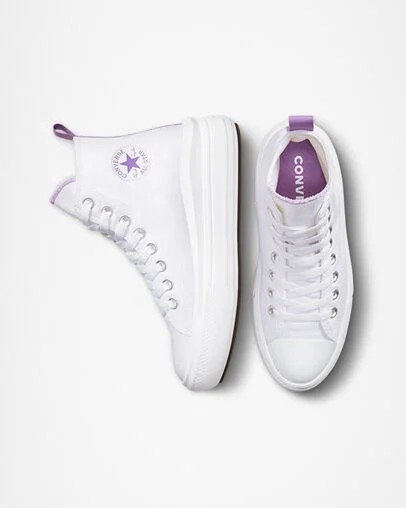 Converse Chuck Taylor All Star Move Platform Kids' Canvas Shoes White / Purple USA | C-69452319