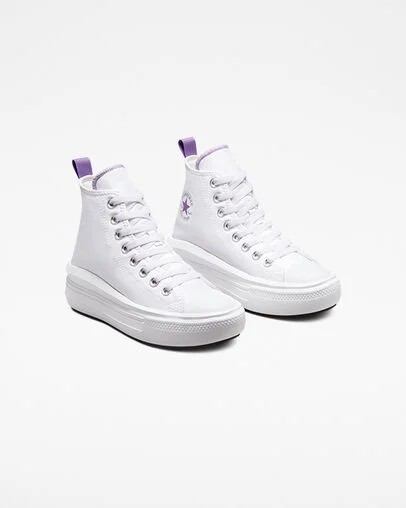 Converse Chuck Taylor All Star Move Platform Kids' Canvas Shoes White / Purple USA | C-69452319