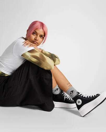 Converse Chuck Taylor All Star Move Women Platform Shoes Black / Beige White USA | C-69710539