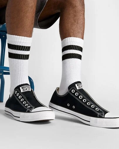 Converse Chuck Taylor All Star Women Slip On Shoes Black / White USA | C-38941269
