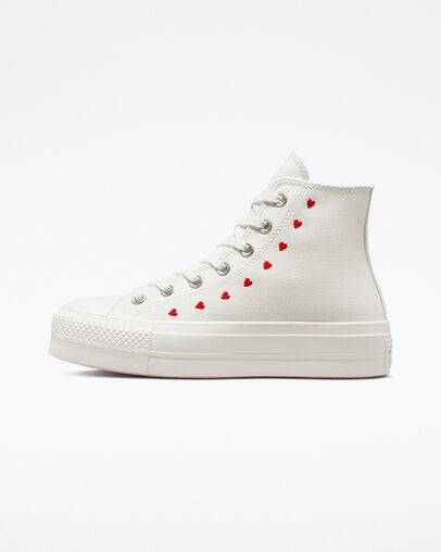 Converse Crafted With Love Chuck Taylor All Star Lift Women Sneakers White / Red USA | C-29680179