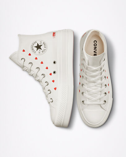 Converse Crafted With Love Chuck Taylor All Star Lift Women Sneakers White / Red USA | C-29680179