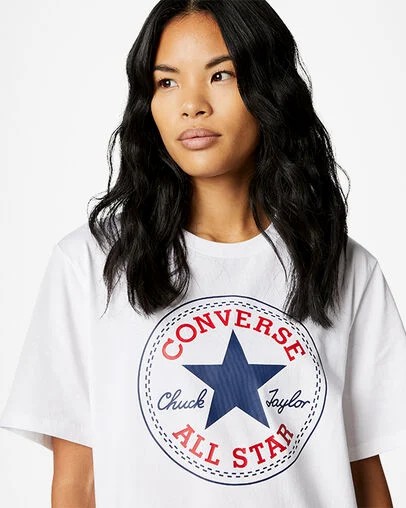 Converse Go-To All Star Patch Standard-Fit Women T Shirts White USA | C-35147629