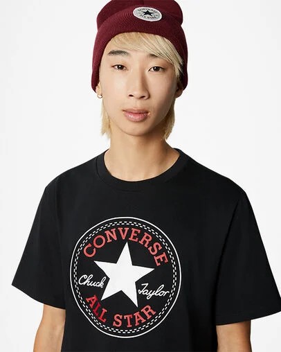 Converse Go-To All Star Patch Standard-Fit Men T Shirts Black USA | C-09653489