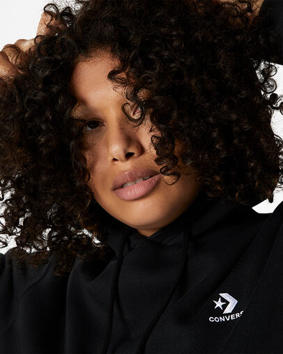 Converse Go-To Embroidered Star Chevron Standard-Fit Fleece Women Hoodie Black USA | C-92536489
