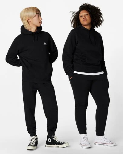 Converse Go-To Embroidered Star Chevron Standard-Fit Fleece Women Hoodie Black USA | C-92536489