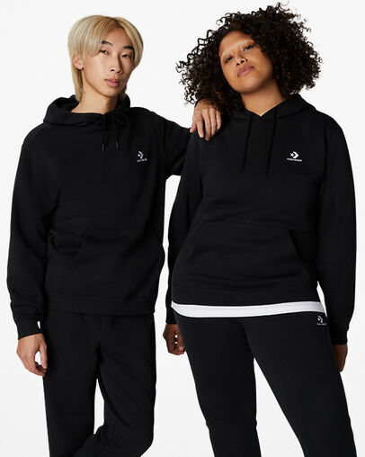 Converse Go-To Embroidered Star Chevron Standard-Fit Fleece Women Hoodie Black USA | C-92536489
