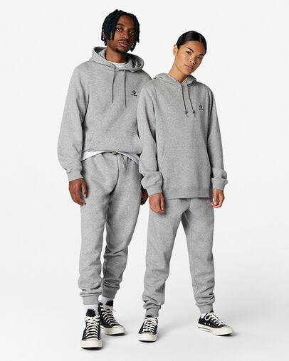 Converse Go-To Embroidered Star Chevron Standard-Fit Fleece Women Hoodie Grey USA | C-15438029