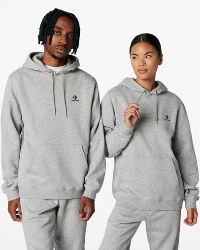 Converse Go-To Embroidered Star Chevron Standard-Fit Fleece Women Hoodie Grey USA | C-15438029