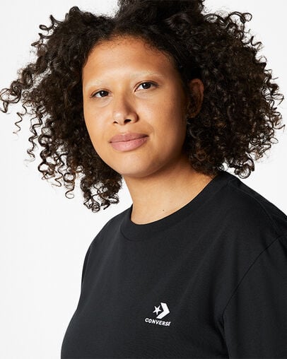 Converse Go-To Embroidered Star Chevron Standard-Fit Women T Shirts Black USA | C-45796289