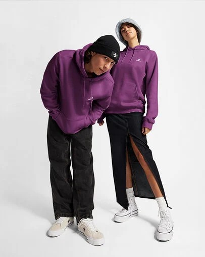 Converse Go-To Embroidered Star Chevron Standard-Fit Fleece Women Hoodie Purple USA | C-84972609