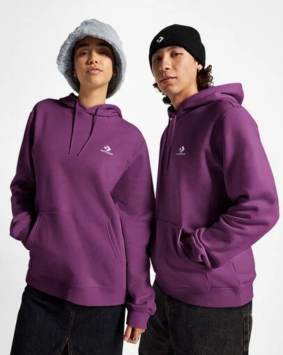 Converse Go-To Embroidered Star Chevron Standard-Fit Fleece Women Hoodie Purple USA | C-84972609
