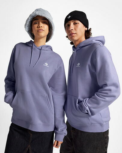 Converse Go-To Embroidered Star Chevron Standard-Fit Fleece Women Hoodie Lavender Grey USA | C-17842639