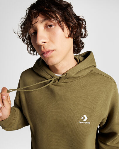Converse Go-To Embroidered Star Chevron Standard-Fit Fleece Women Hoodie Olive USA | C-61328949