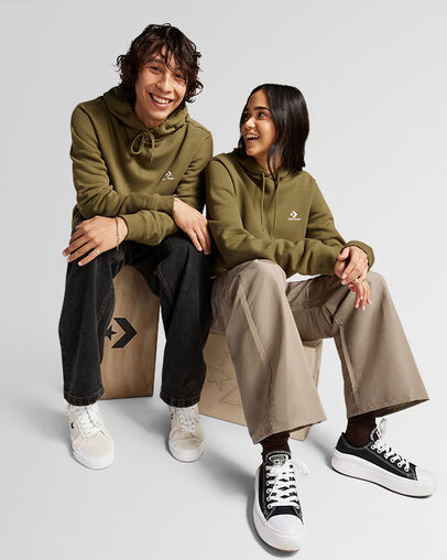 Converse Go-To Embroidered Star Chevron Standard-Fit Fleece Women Hoodie Olive USA | C-61328949